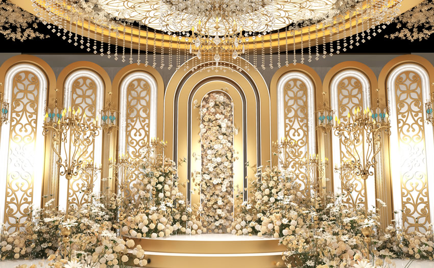 辰溪香槟色调婚礼堂效果展示